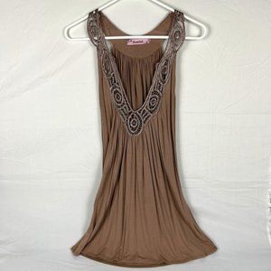 Rosebud Long Flowy Tank Top with Lace Trim